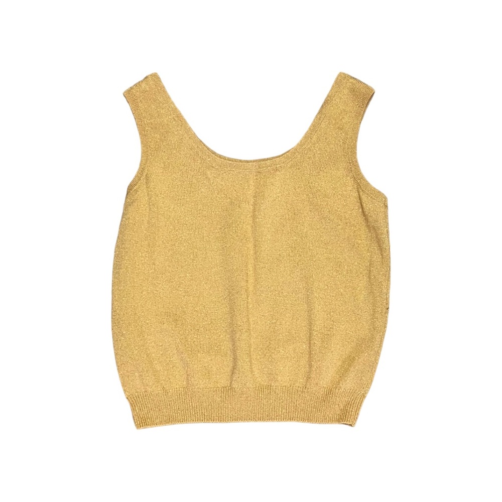 St. John Basics Vintage Metallic Sleeveless Gold Sweater Top Size S